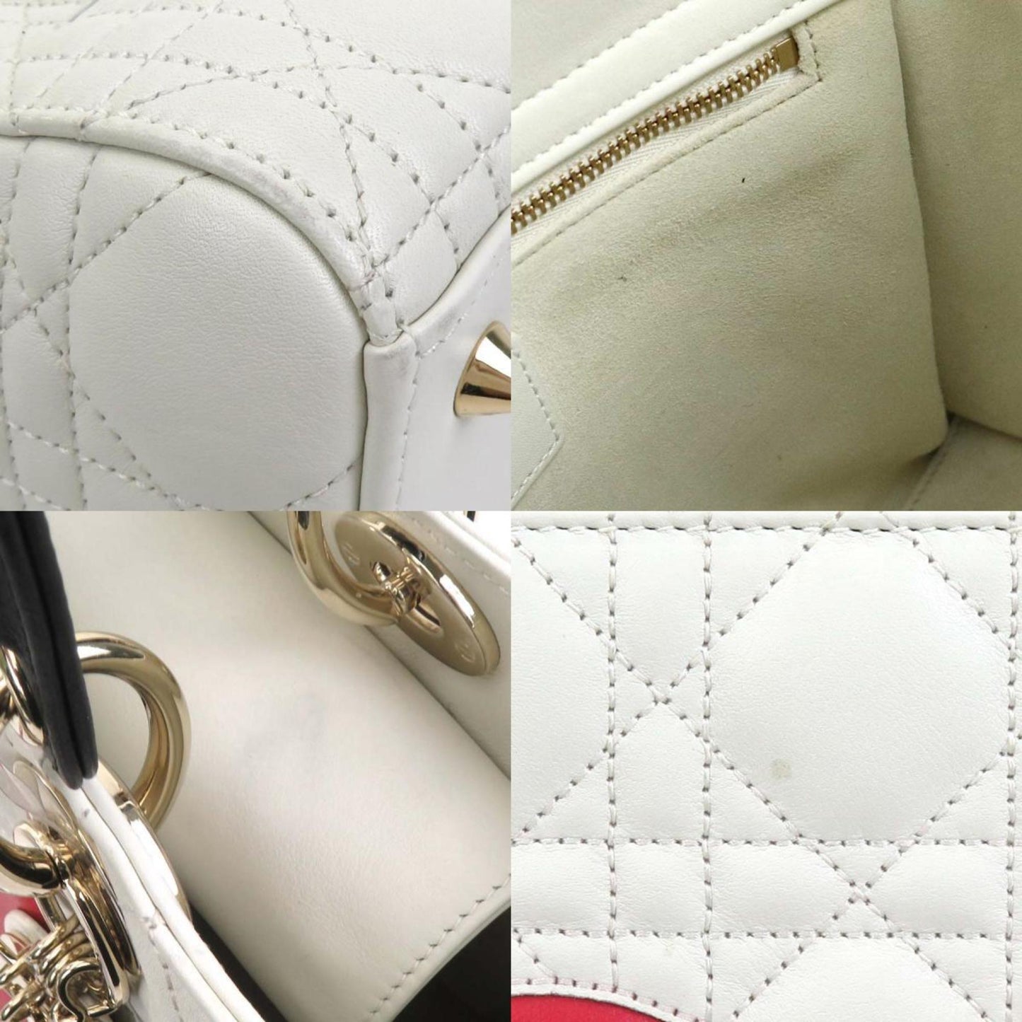 Christian Dior Black Red Color White Leather Handbag Shoulder Bag ()
