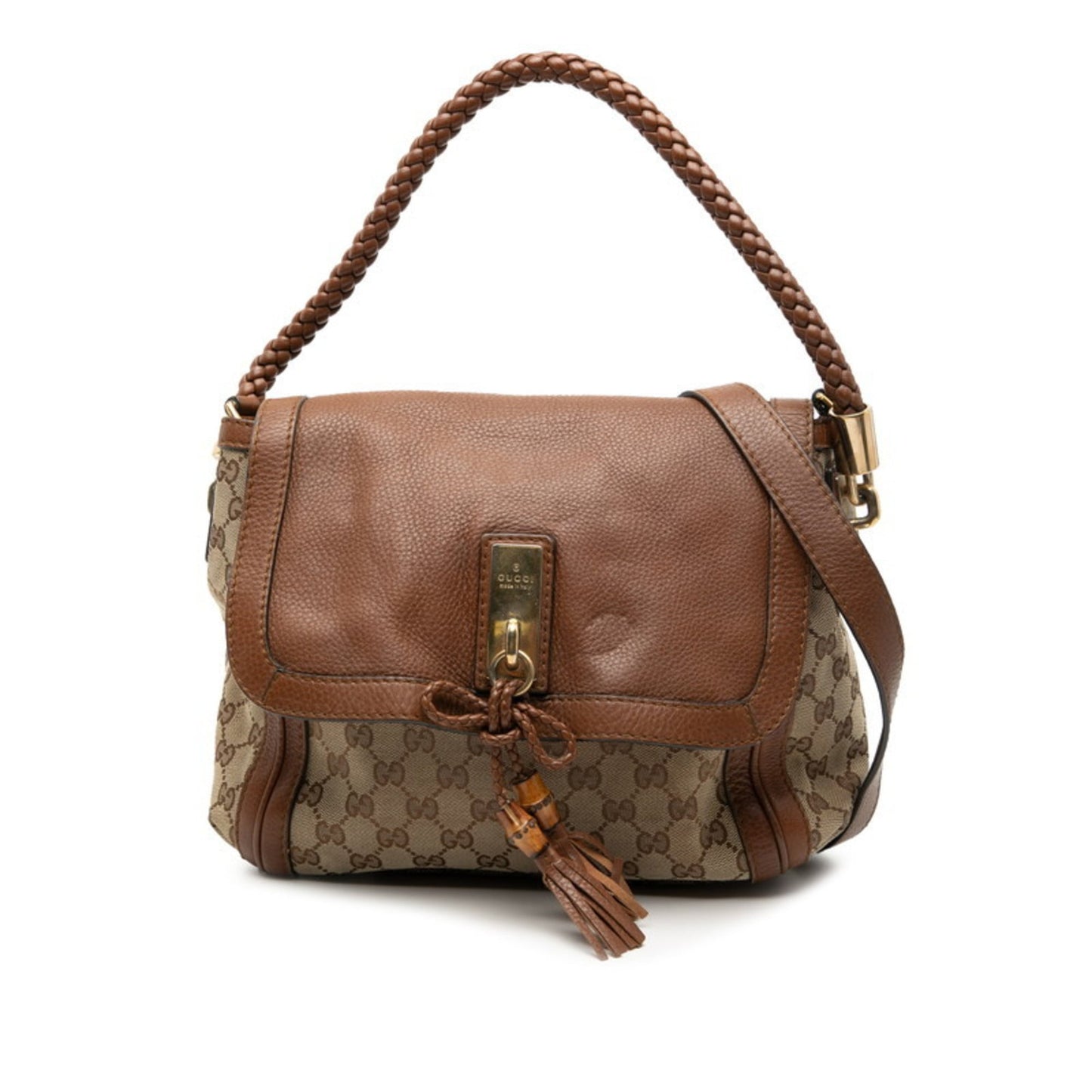 Gucci Beige Brown Canvas Leather Handbag Shoulder Bag ( )