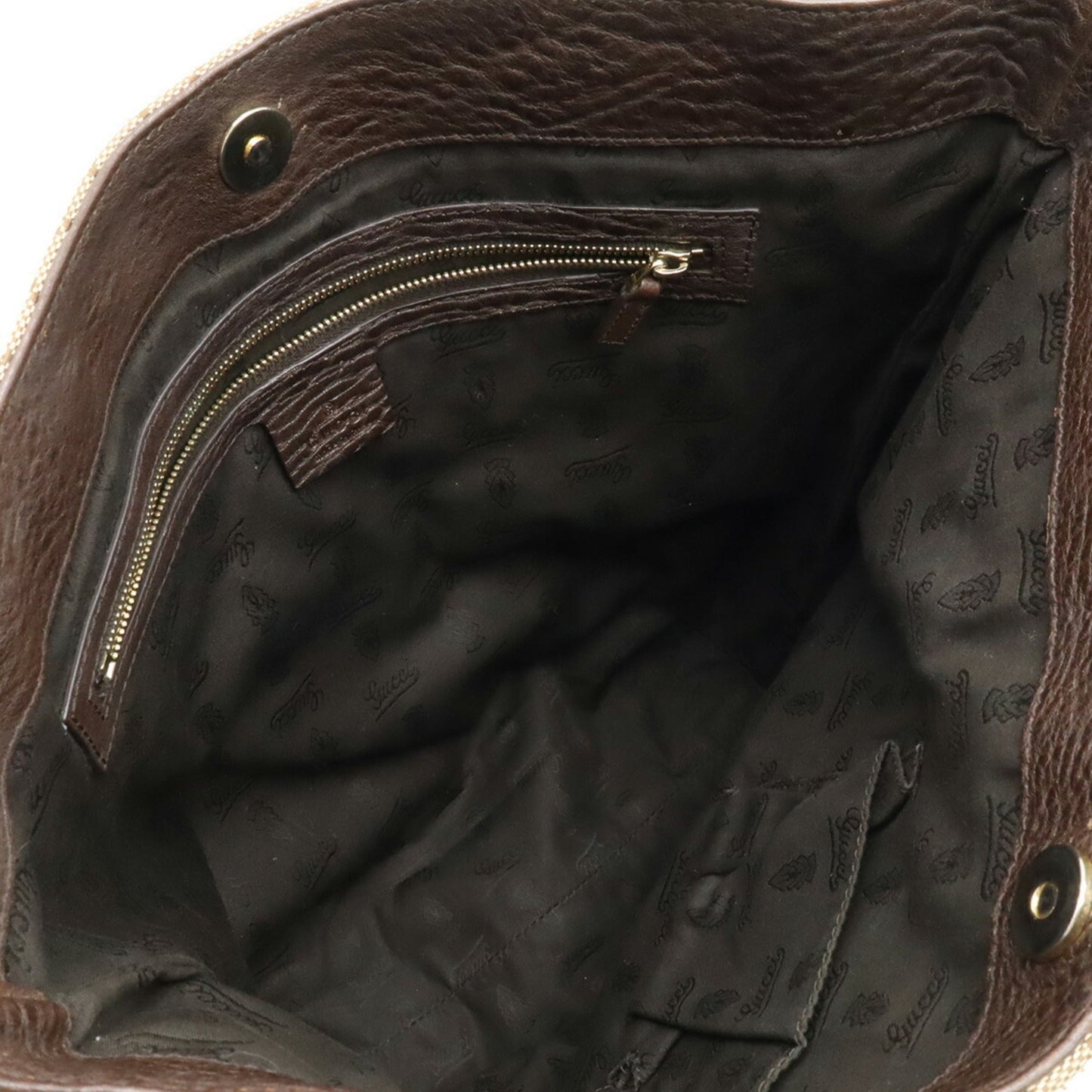 Gucci Beige Brown Dark Brown Khaki Gg Canvas Leather Shoulder Bag Tote Bag ( )