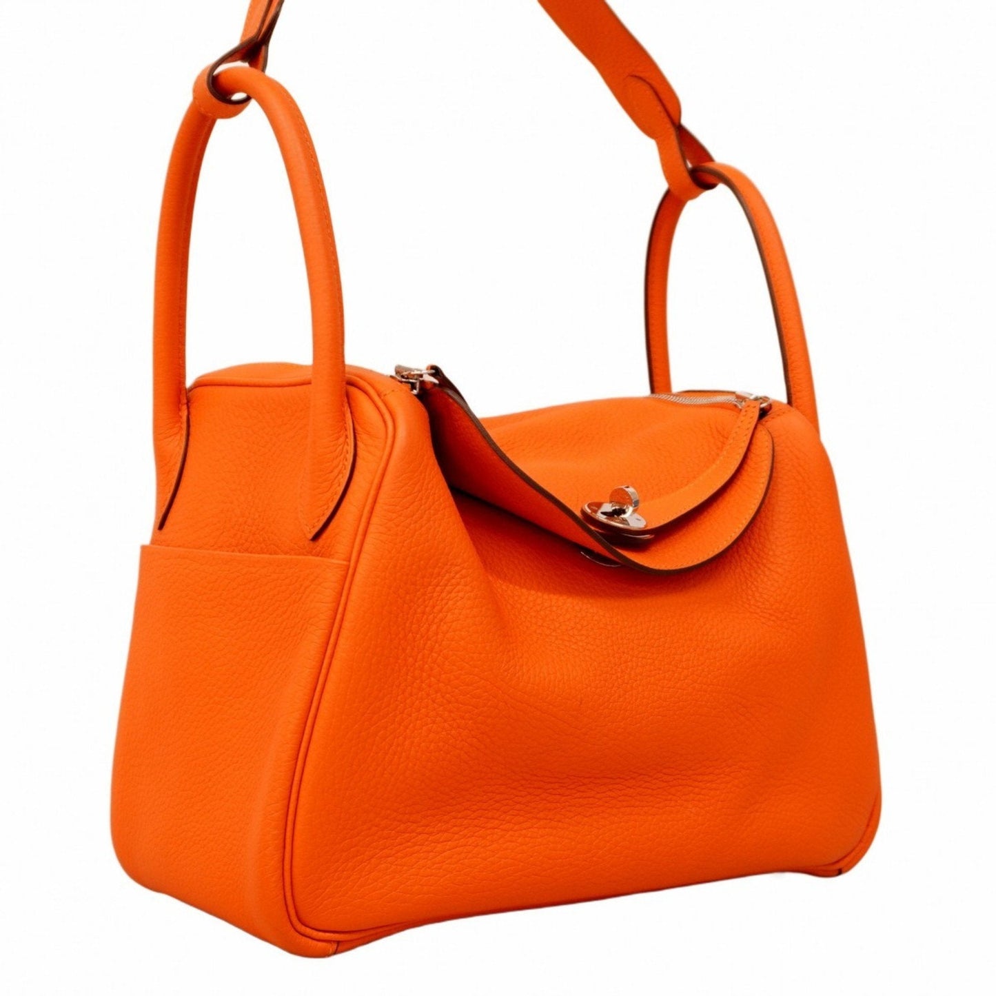 Hermes Orange Poppy Taurillon Clemence Leather Handbag ( )