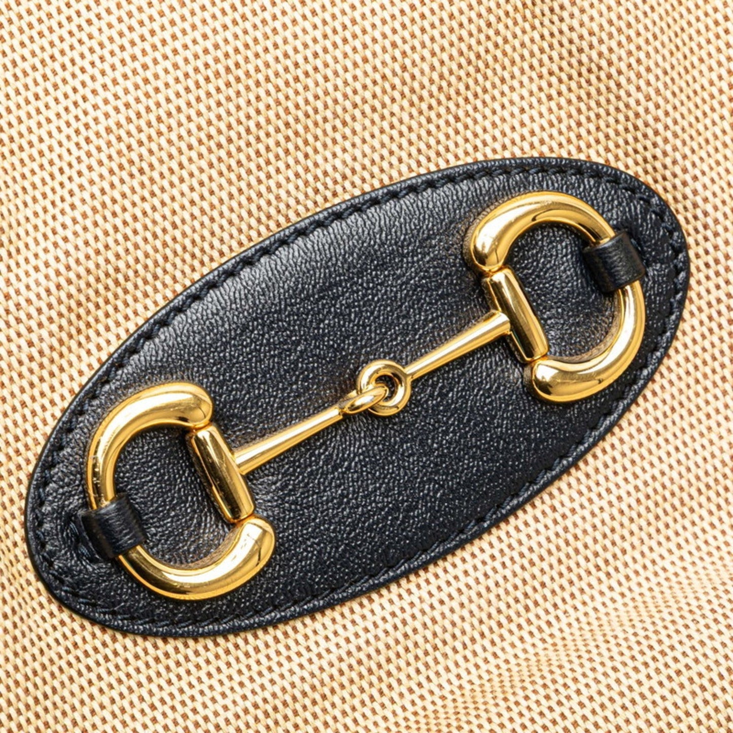 Gucci Beige Navy Canvas Leather Shoulder Bag Tote Bag ( )