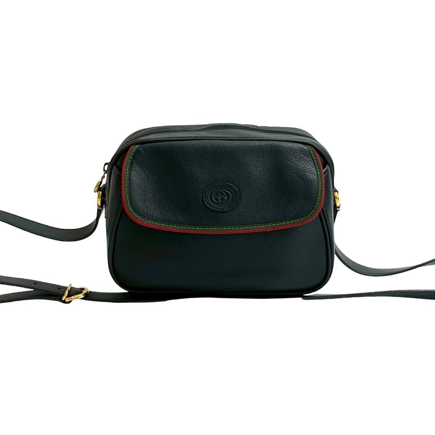 Gucci Black Green Red Color Leather Pochette Shoulder Bag ( )