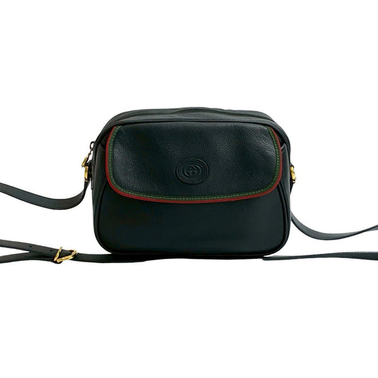 Gucci Black Green Red Color Leather Pochette Shoulder Bag ( )
