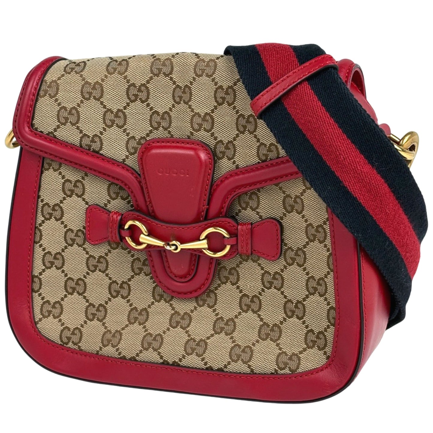 Gucci Red Brown Gg Canvas Leather Shoulder Bag ( )