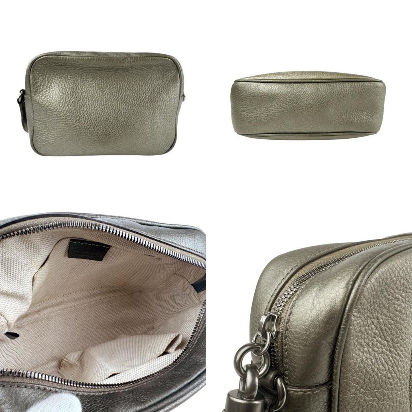 Gucci Gold Gray Khaki Leather Shoulder Bag ( )