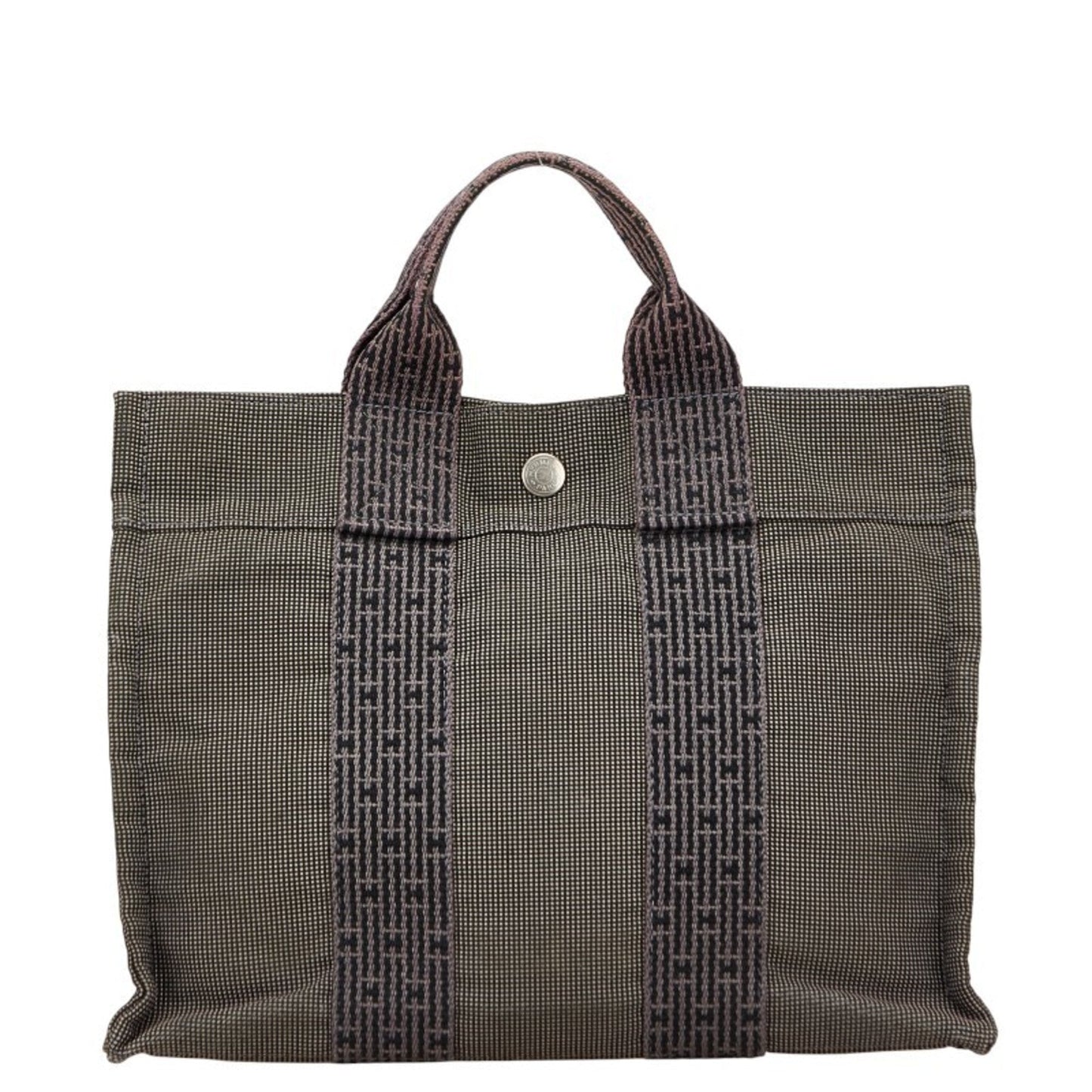 Hermes Her Line Black Gray Canvas Handbag Tote Bag ( )