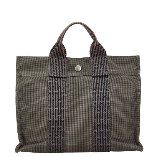 Hermes Her Line Black Gray Canvas Handbag Tote Bag ( )
