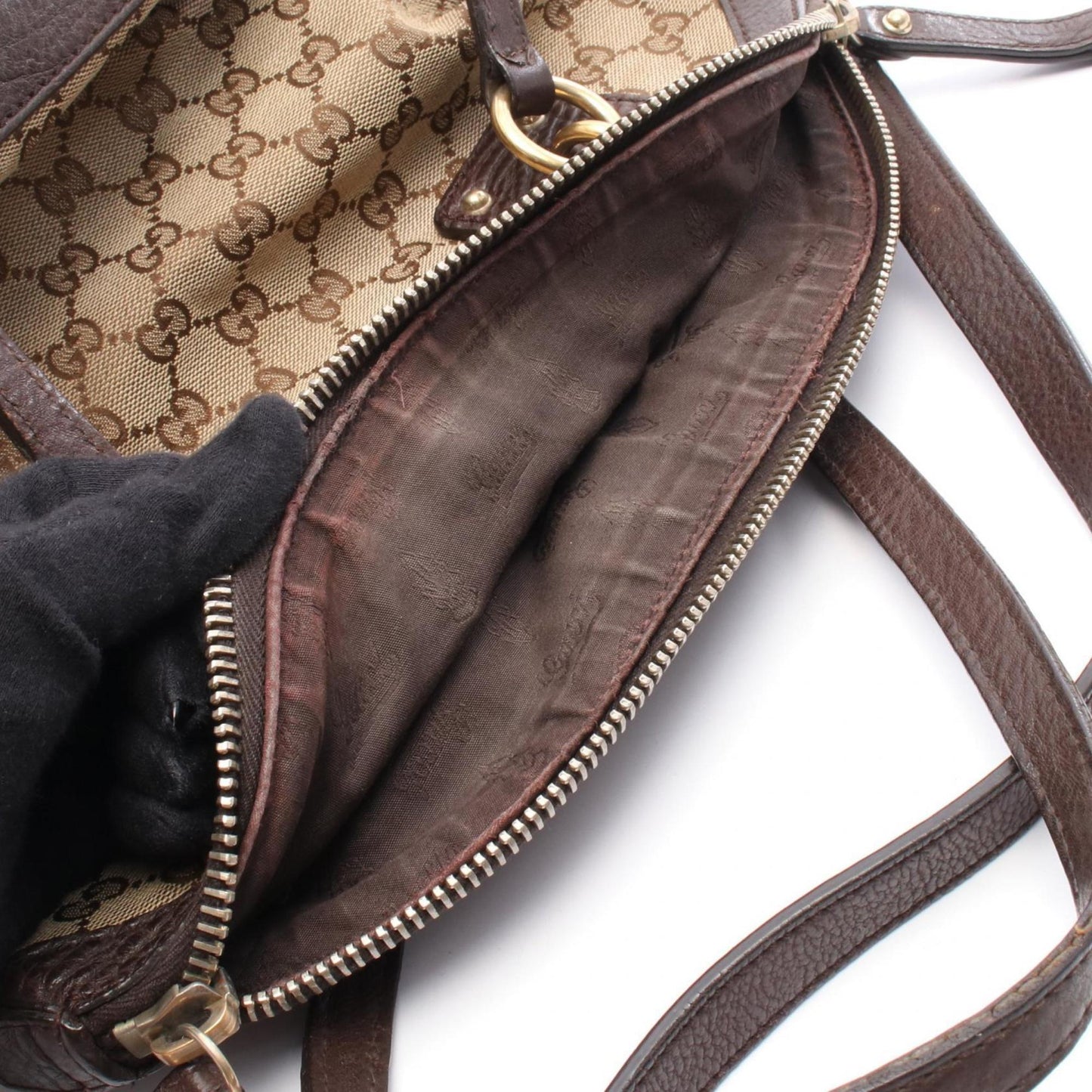 Gucci Beige Brown Gg Canvas Leather Handbag ( )