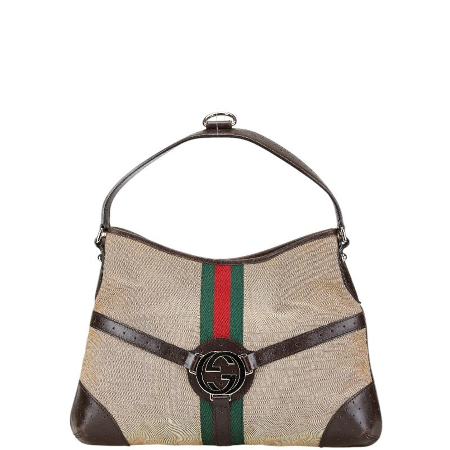 Gucci Beige Brown Canvas Leather Handbag ( )