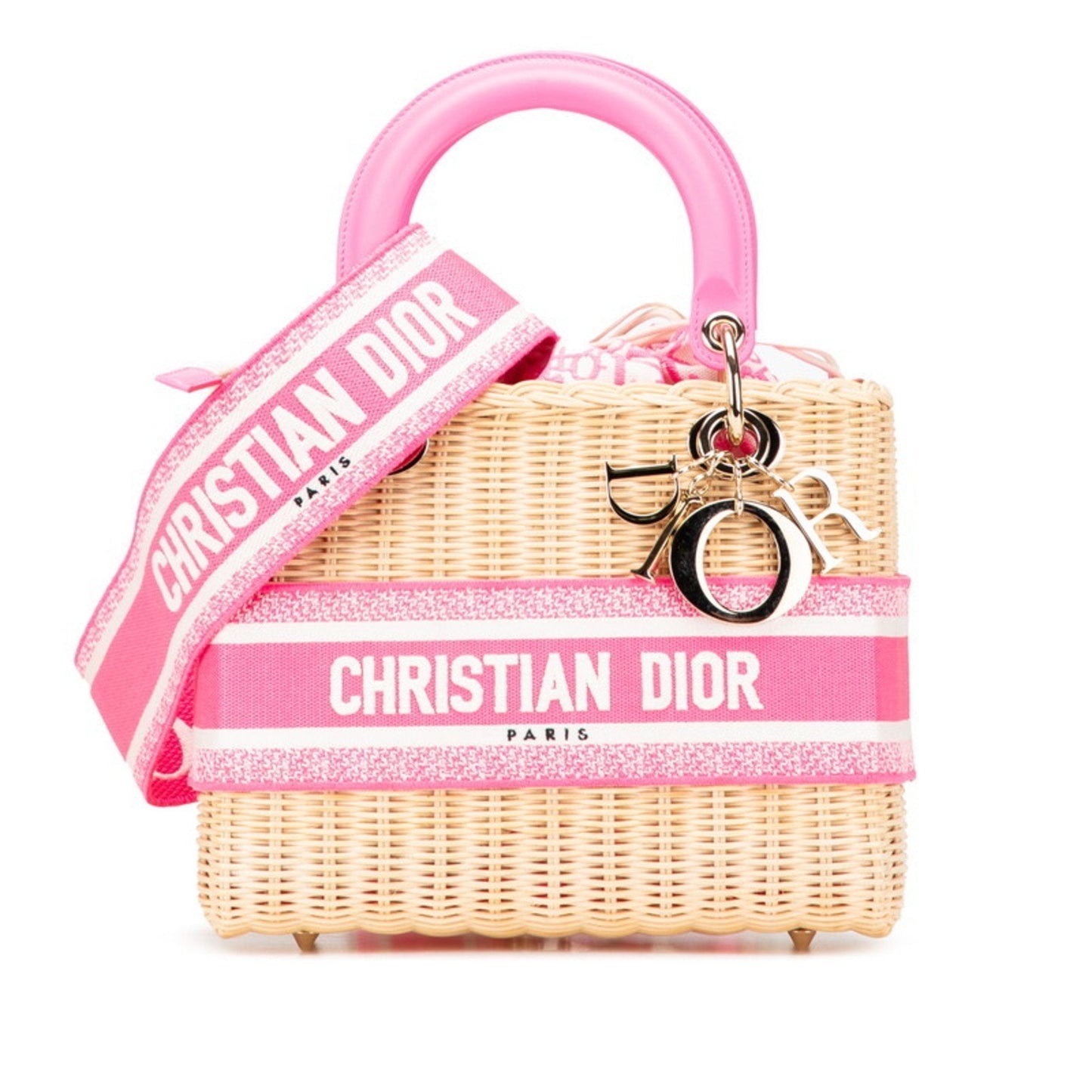 Christian Dior Lady Dior Beige Pink Canvas Leather Handbag Shoulder Bag ()