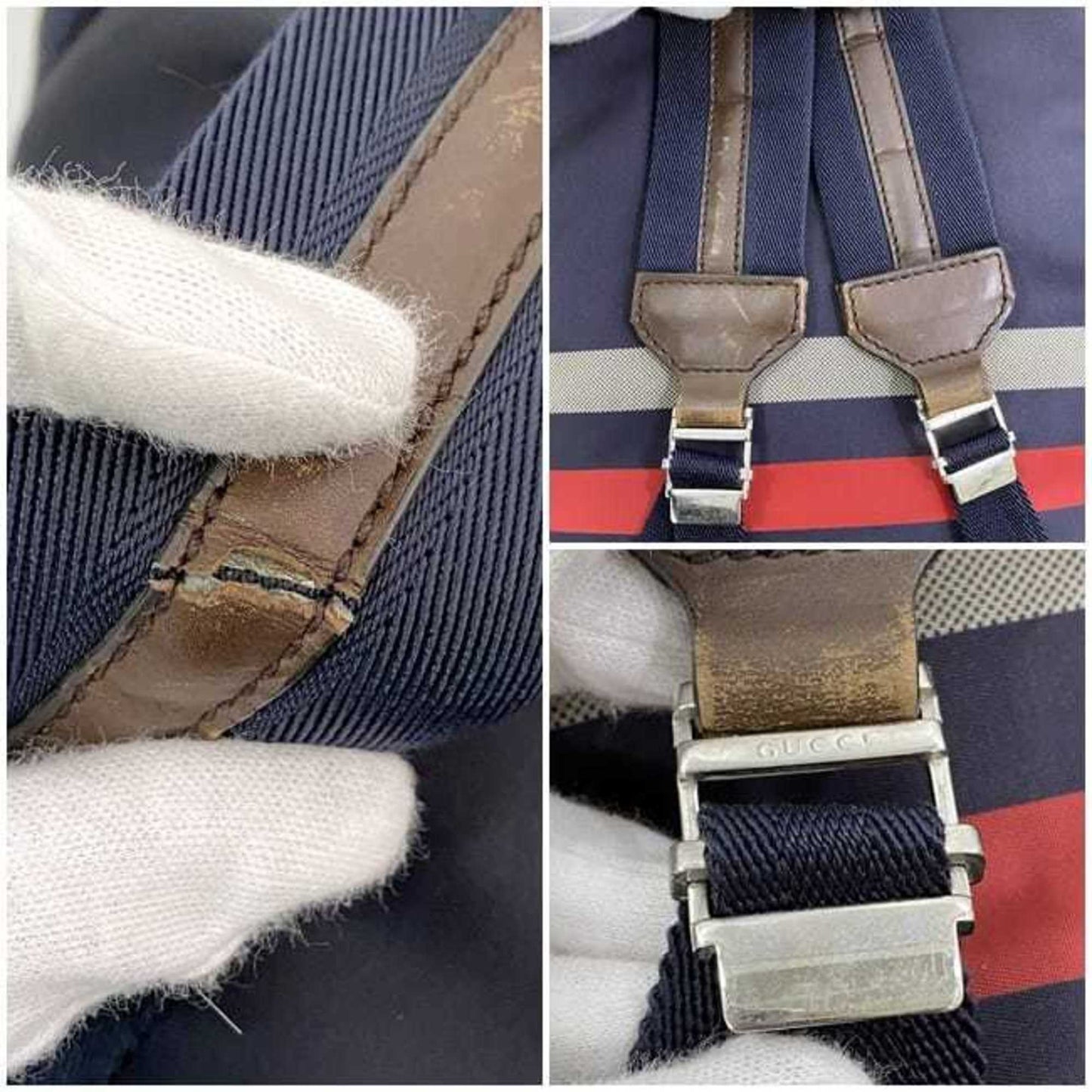 Gucci Diamante Gray Navy Nylon Leather Backpack ( )