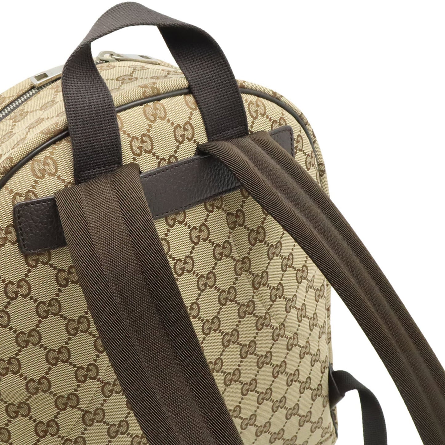 Gucci Gg Canvas Beige Dark Brown Gg Canvas Leather Backpack ( )