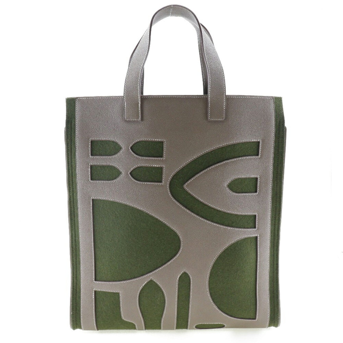 Hermes Petit H Brown Etoupe Gray Green Felt Tote Bag ( )