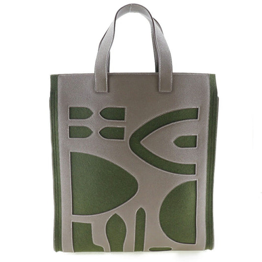 Hermes Petit H Brown Etoupe Gray Green Felt Tote Bag ( )