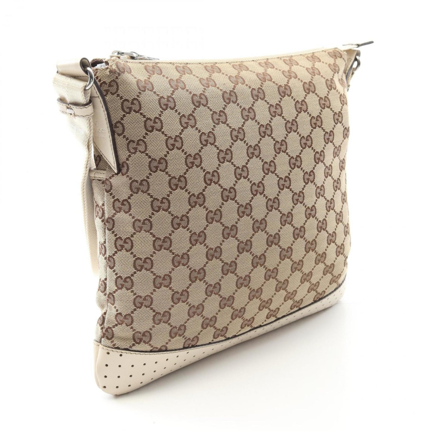 Gucci Beige White Gg Canvas Leather Shoulder Bag ( )