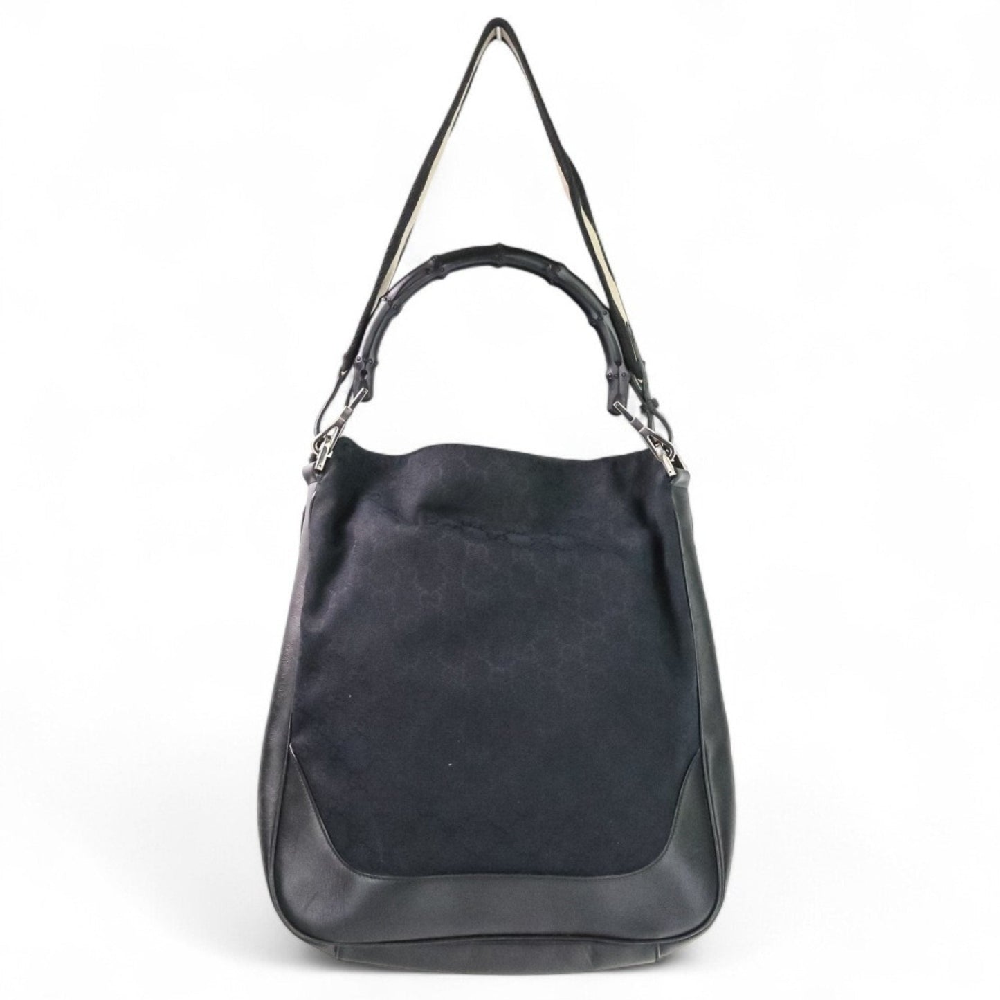 Gucci Black Leather Gg Canvas Handbag Shoulder Bag ( )