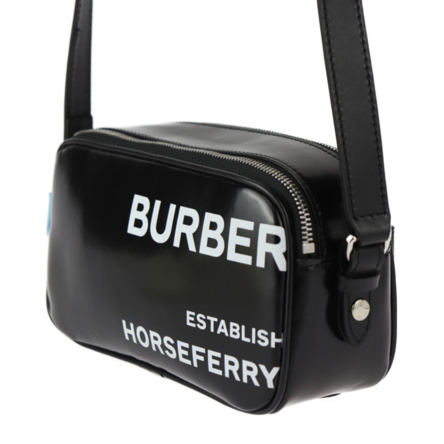 Burberry Black White Coated Canvas Leather Pochette Pouch Shoulder Bag ( )