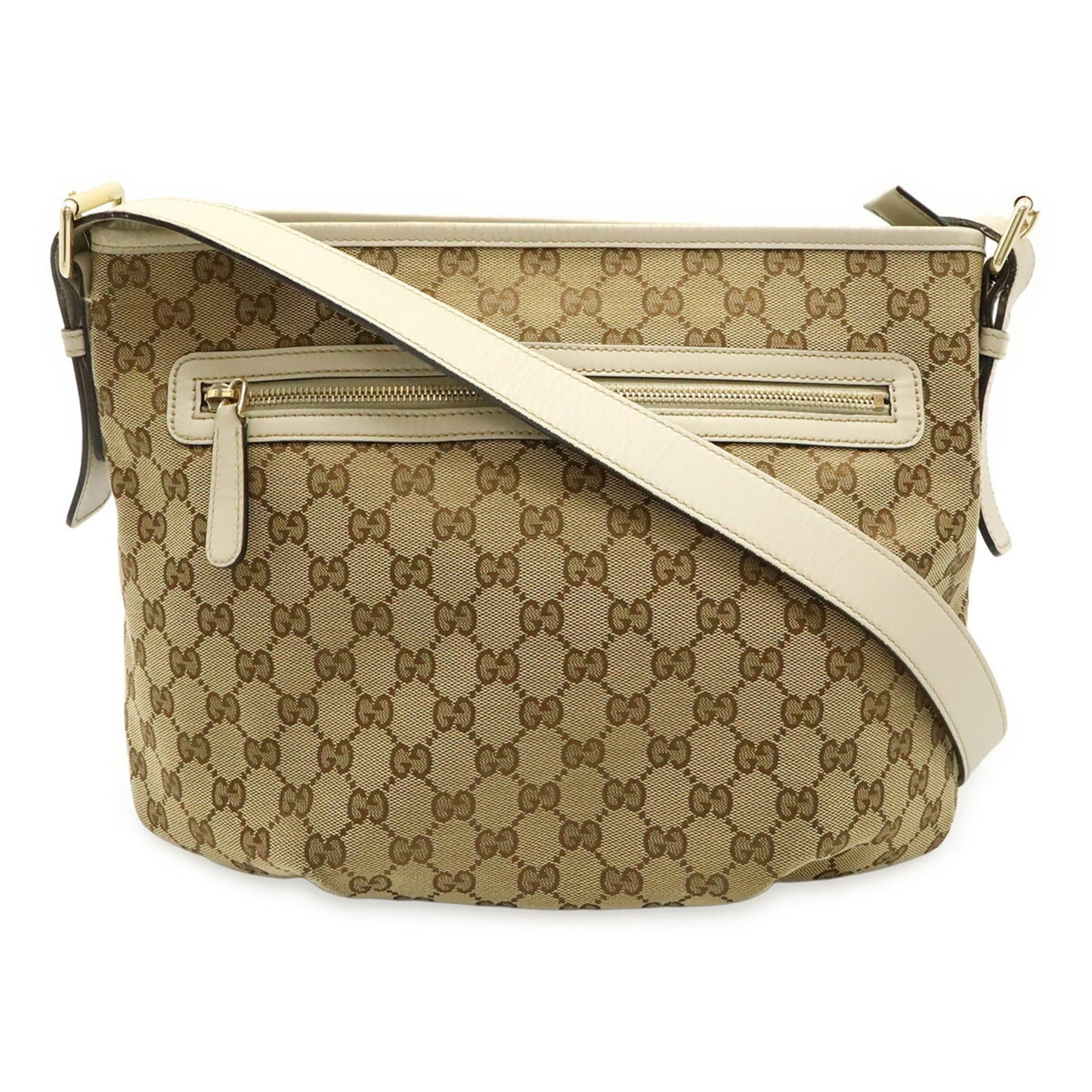 Gucci Beige Khaki White Gg Canvas Leather Shoulder Bag ( )
