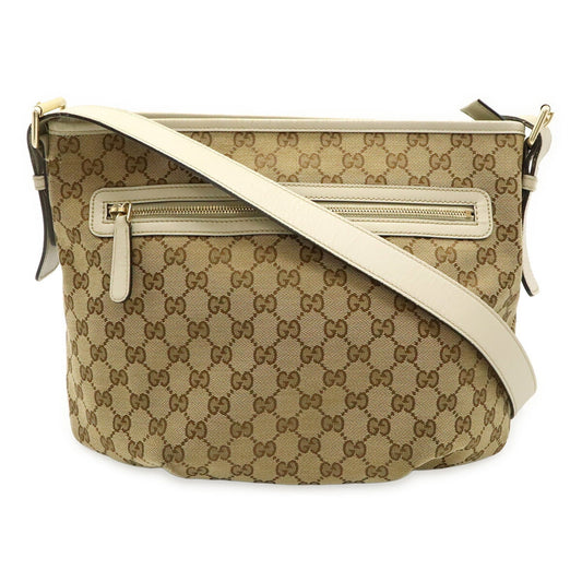 Gucci Beige Khaki White Gg Canvas Leather Shoulder Bag ( )