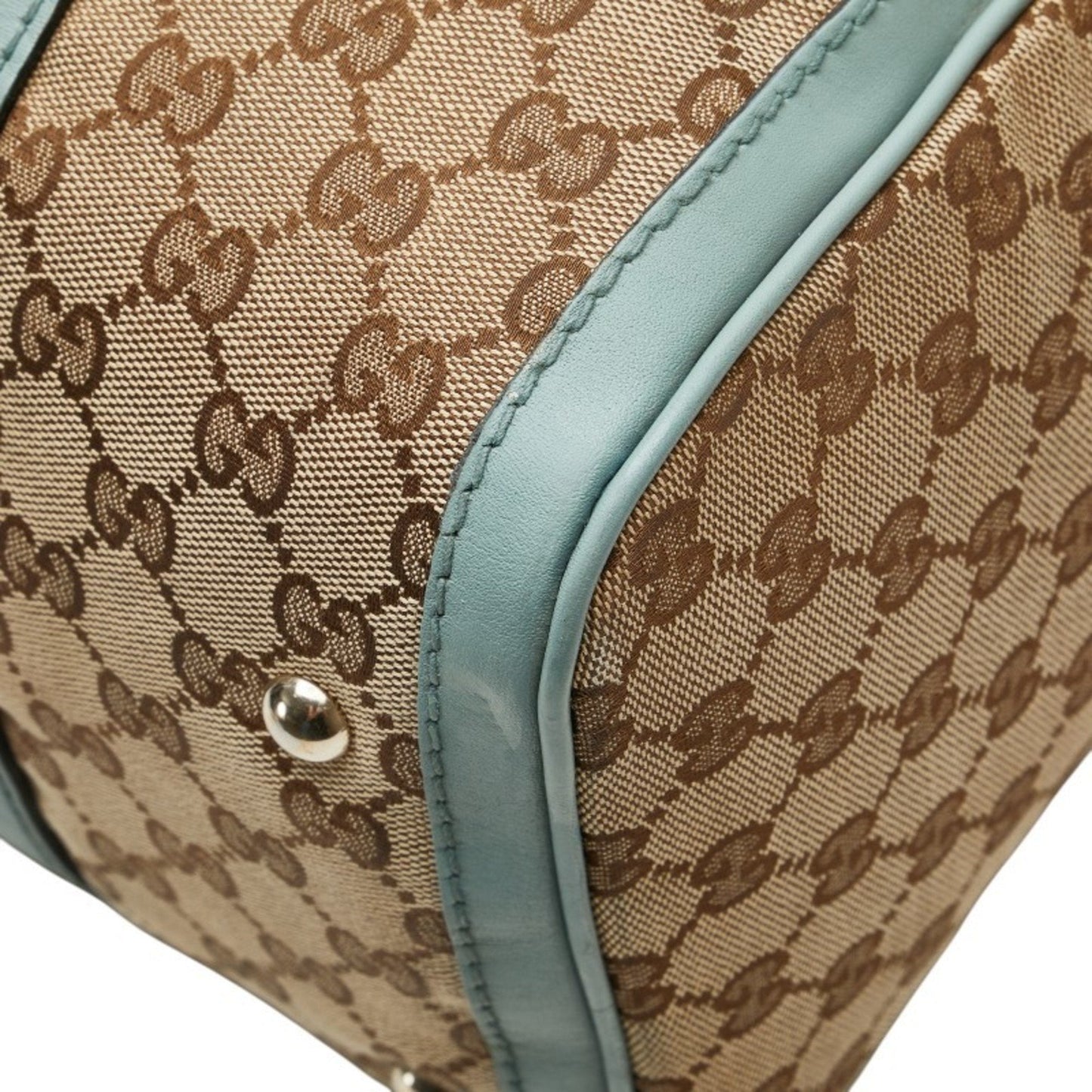 Gucci Beige Blue Canvas Leather Handbag Shoulder Bag ( )