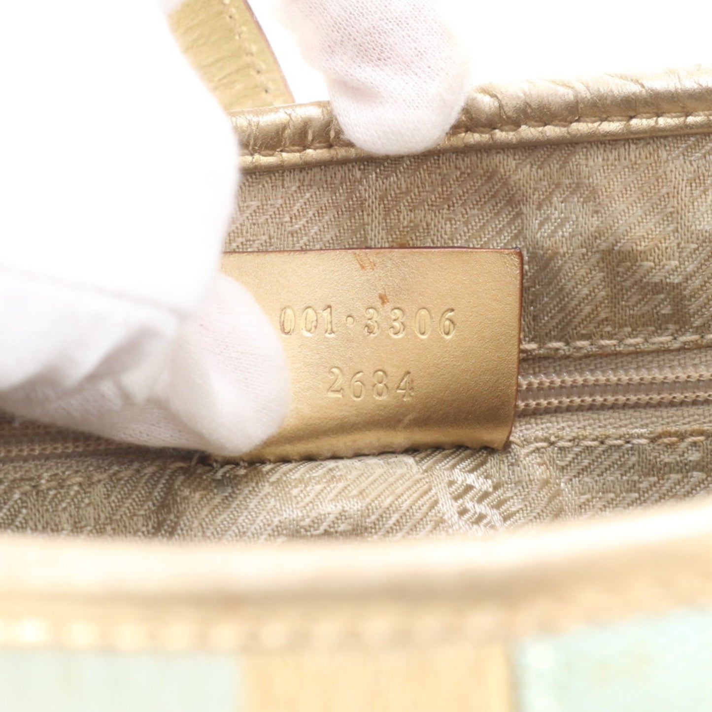 Gucci Blue Gold Leather Canvas Shoulder Bag ( )