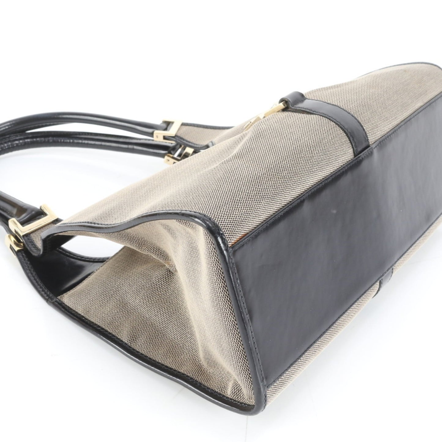 Gucci Beige Leather Canvas Handbag ( )