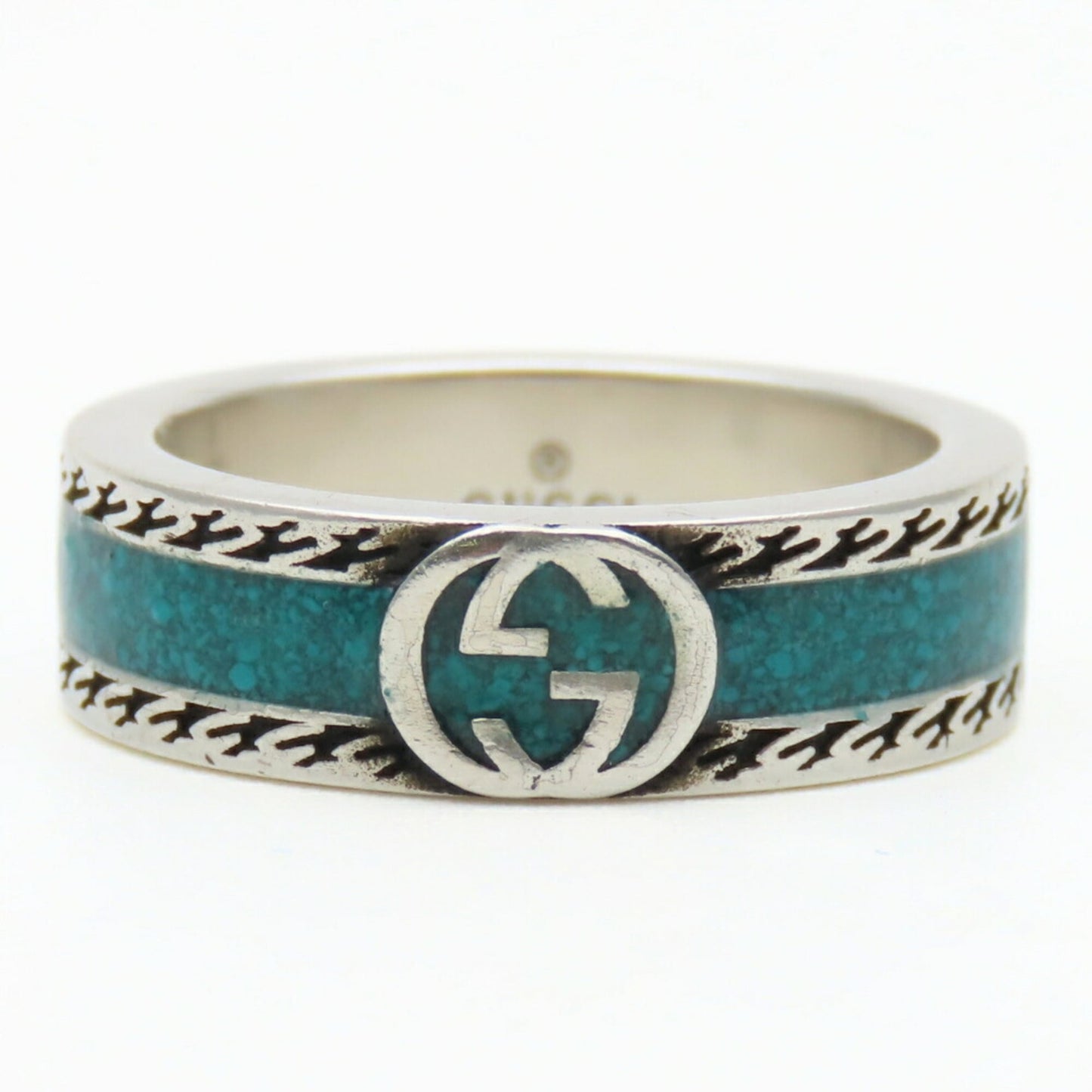 Gucci Silver Turquoise Enamel Silver 925 Band Ring ( )