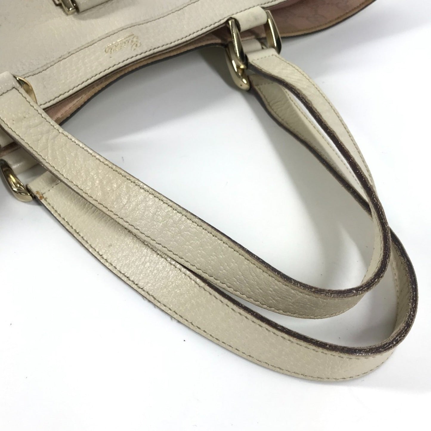 Gucci Pink White Leather Handbag Shoulder Bag Tote Bag ( )