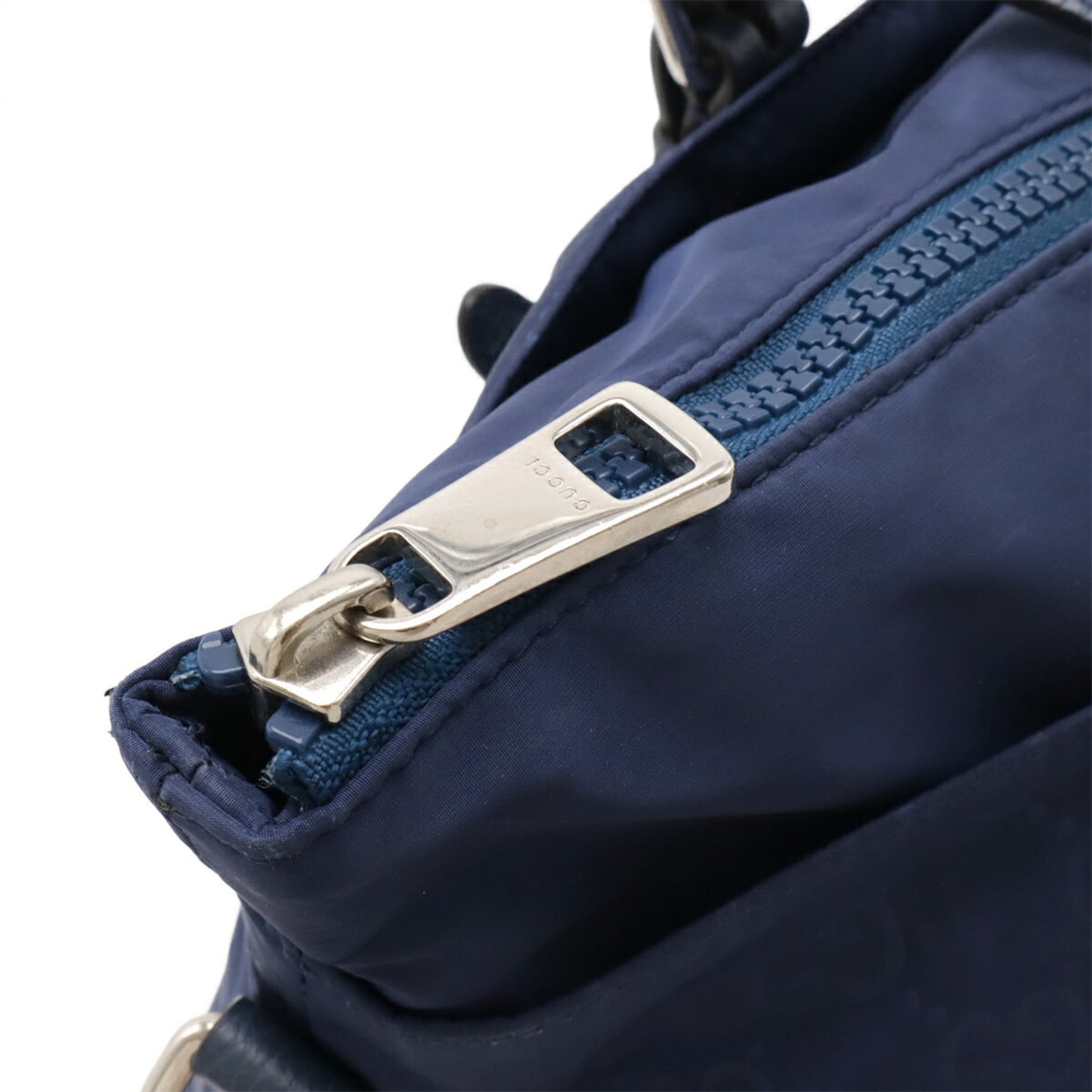 Gucci Blue Nylon Leather Shoulder Bag Tote Bag ( )