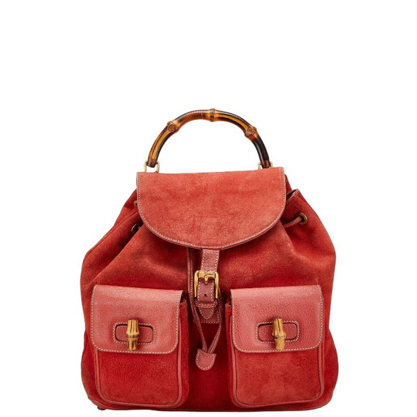 Gucci Red Brown Bamboo Leather Backpack ( )