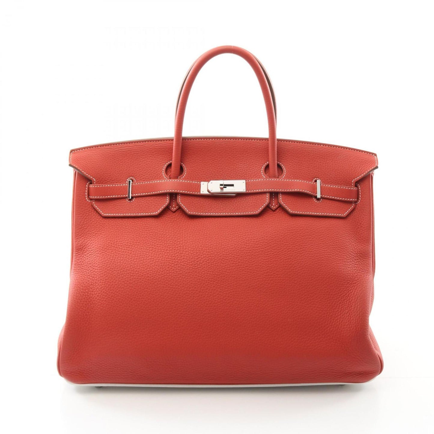 Hermes Red Color White Taurillon Clemence Leather Handbag ( )