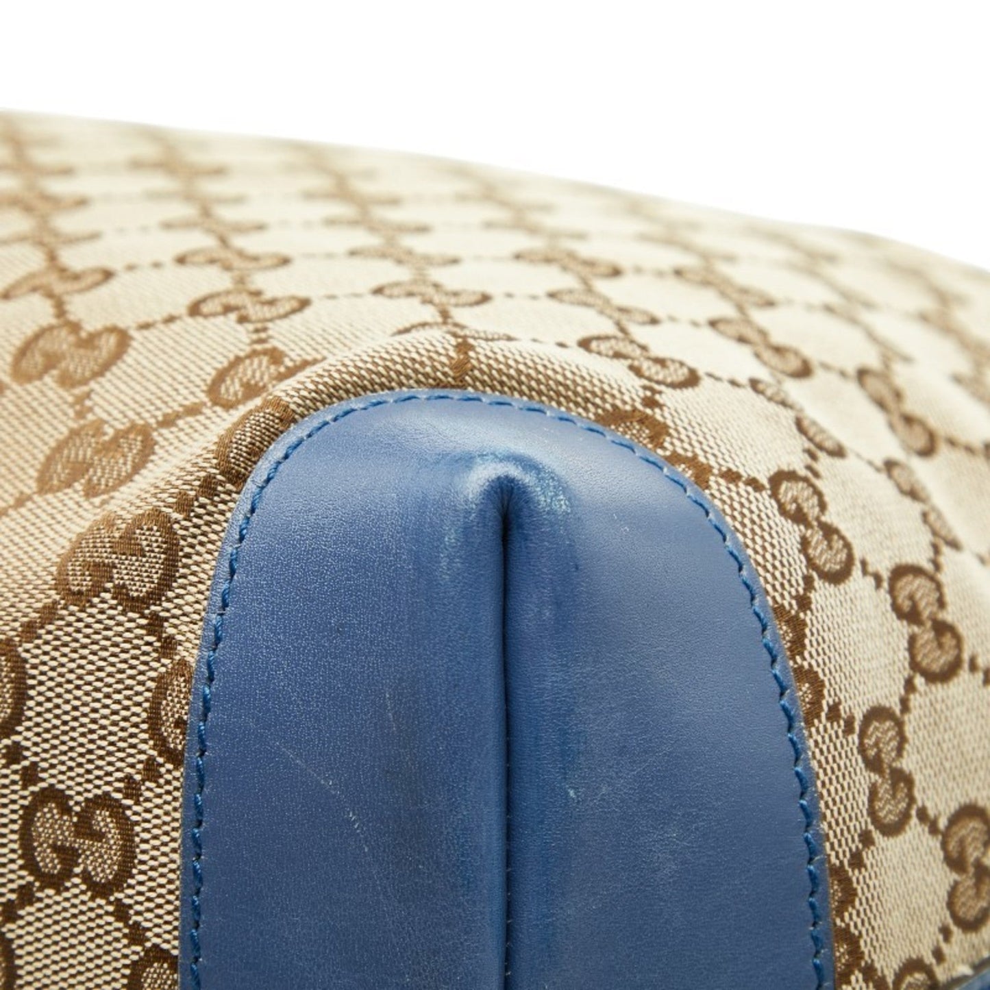 Gucci Beige Blue Canvas Leather Tote Bag ( )