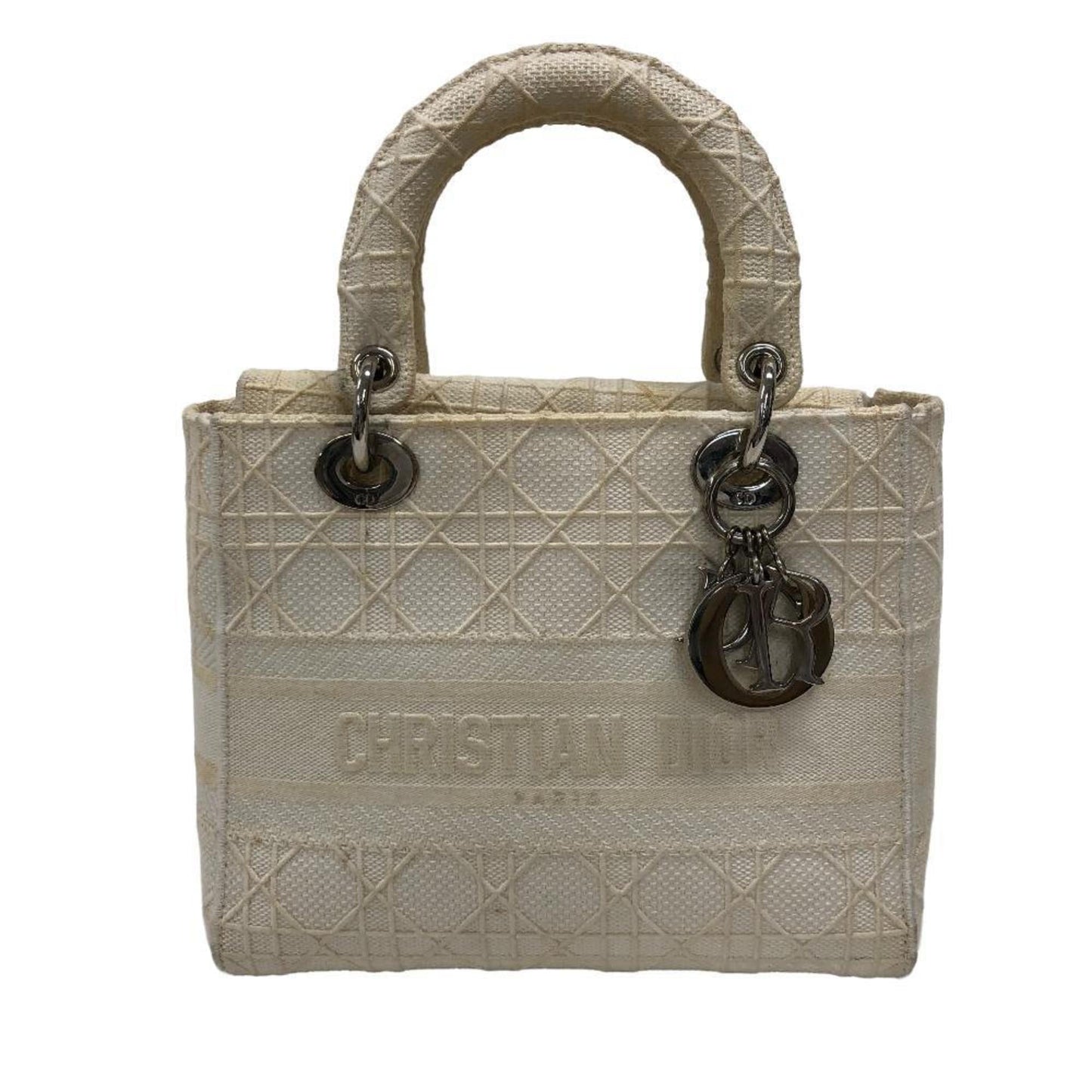 Christian Dior Lady Dior White Canvas Handbag ()