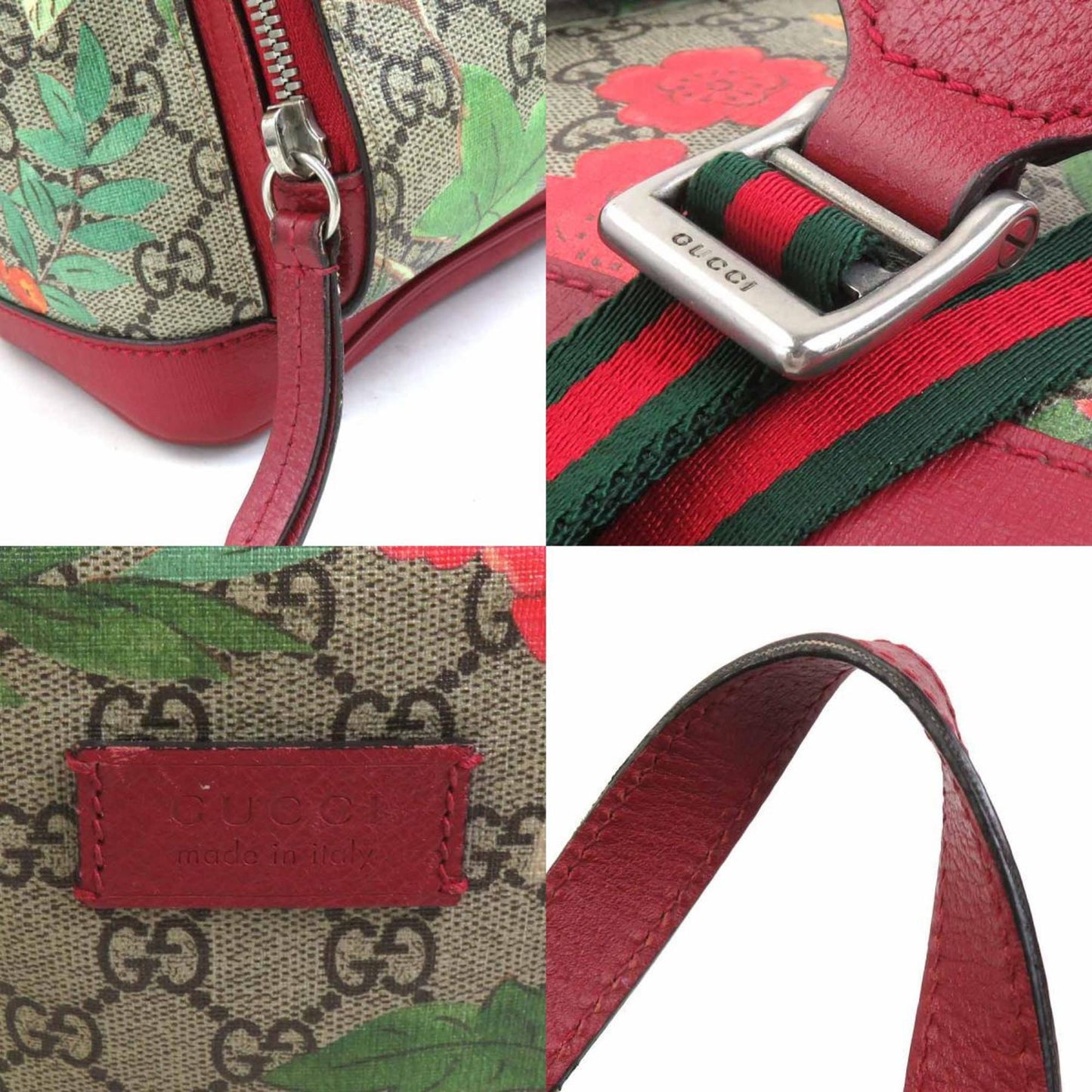 Gucci Beige Brown Multi-Color Red Color Gg Supreme Canvas Leather Backpack ( )