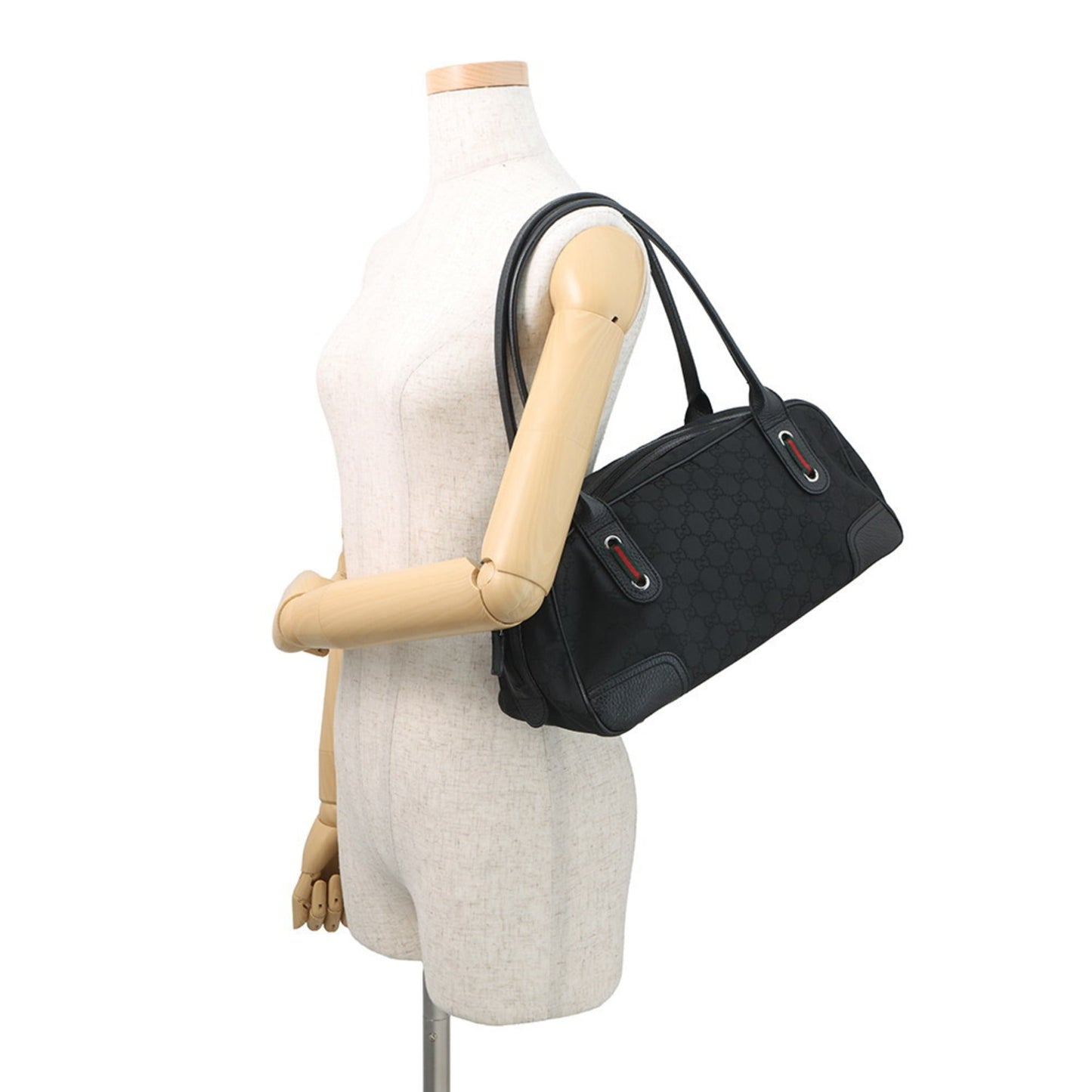Gucci Sherry Line Black Nylon Leather Handbag ( )