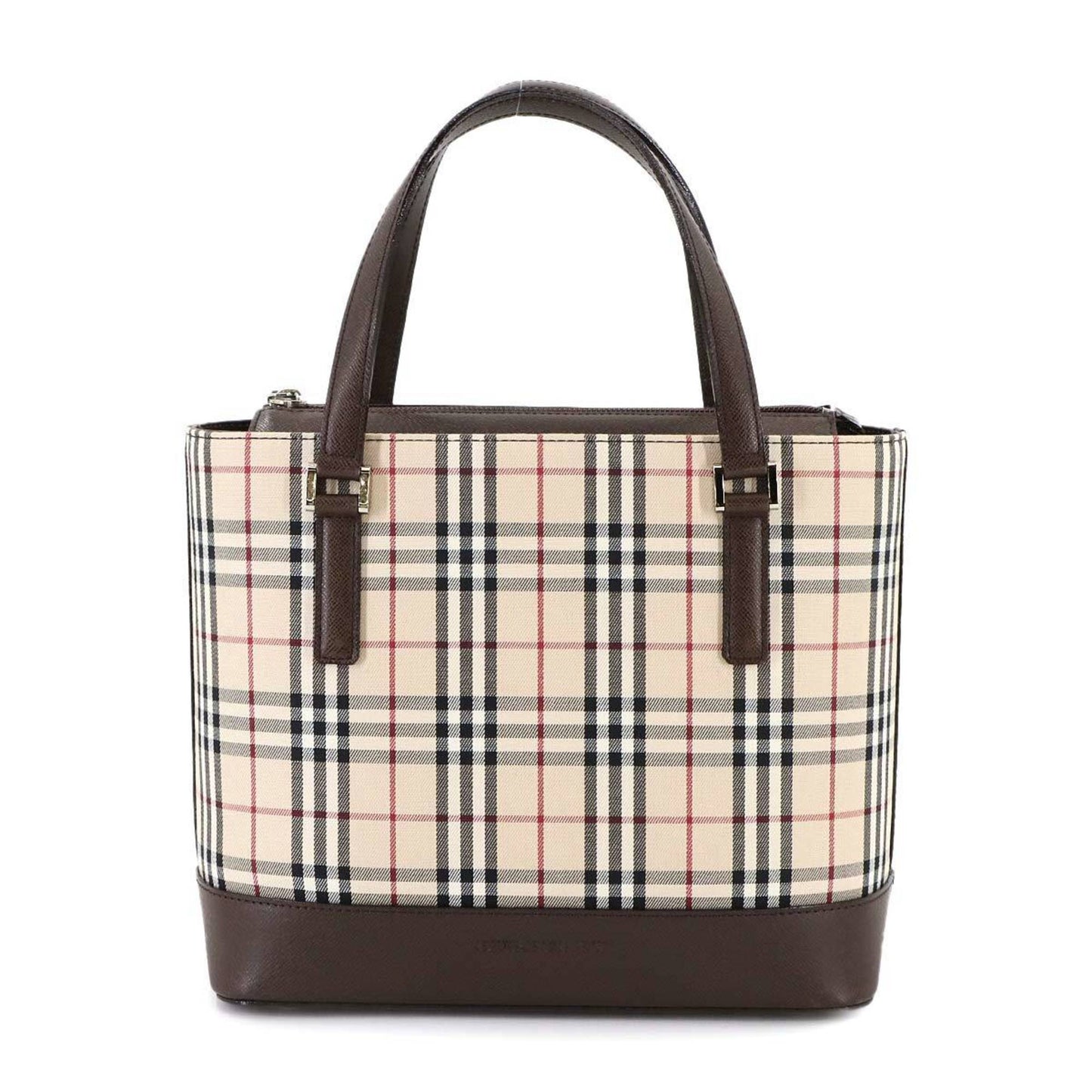 Burberry Beige Brown Canvas Leather Handbag ( )