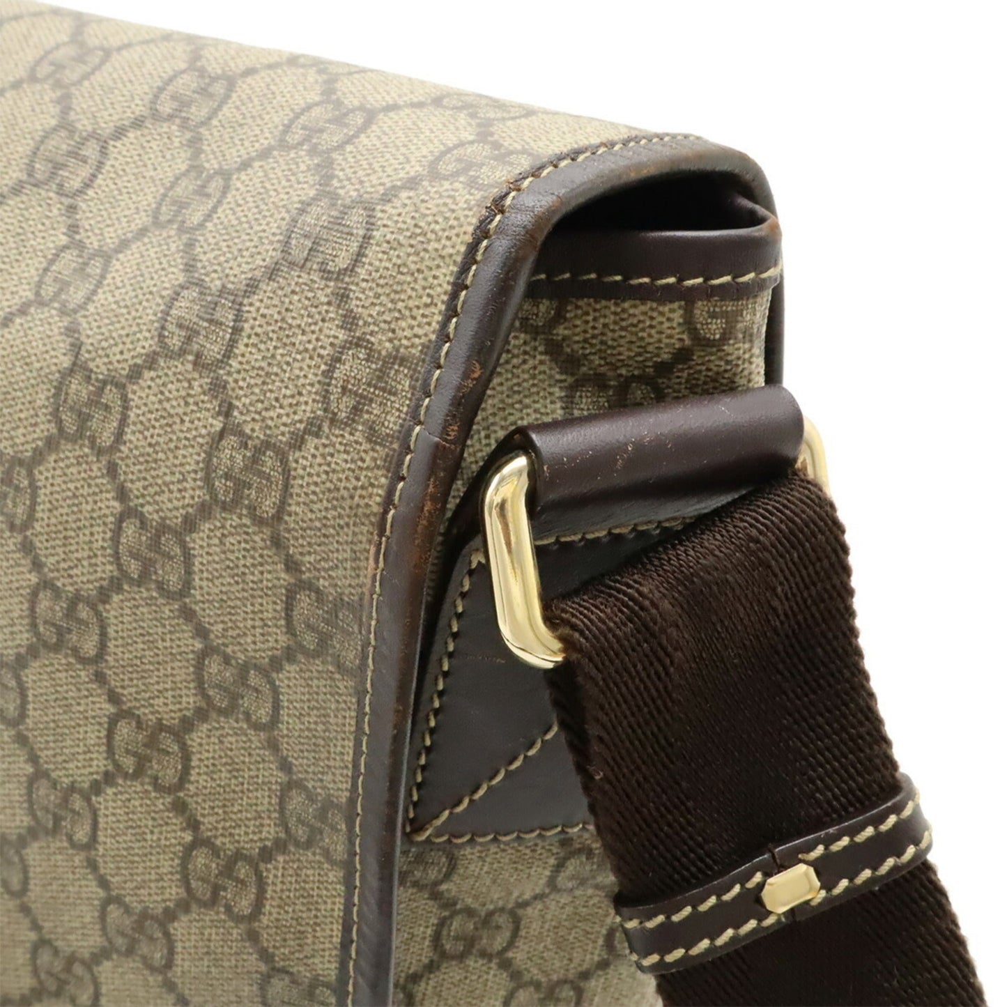 Gucci Beige Dark Brown Gg Supreme Leather Shoulder Bag ( )