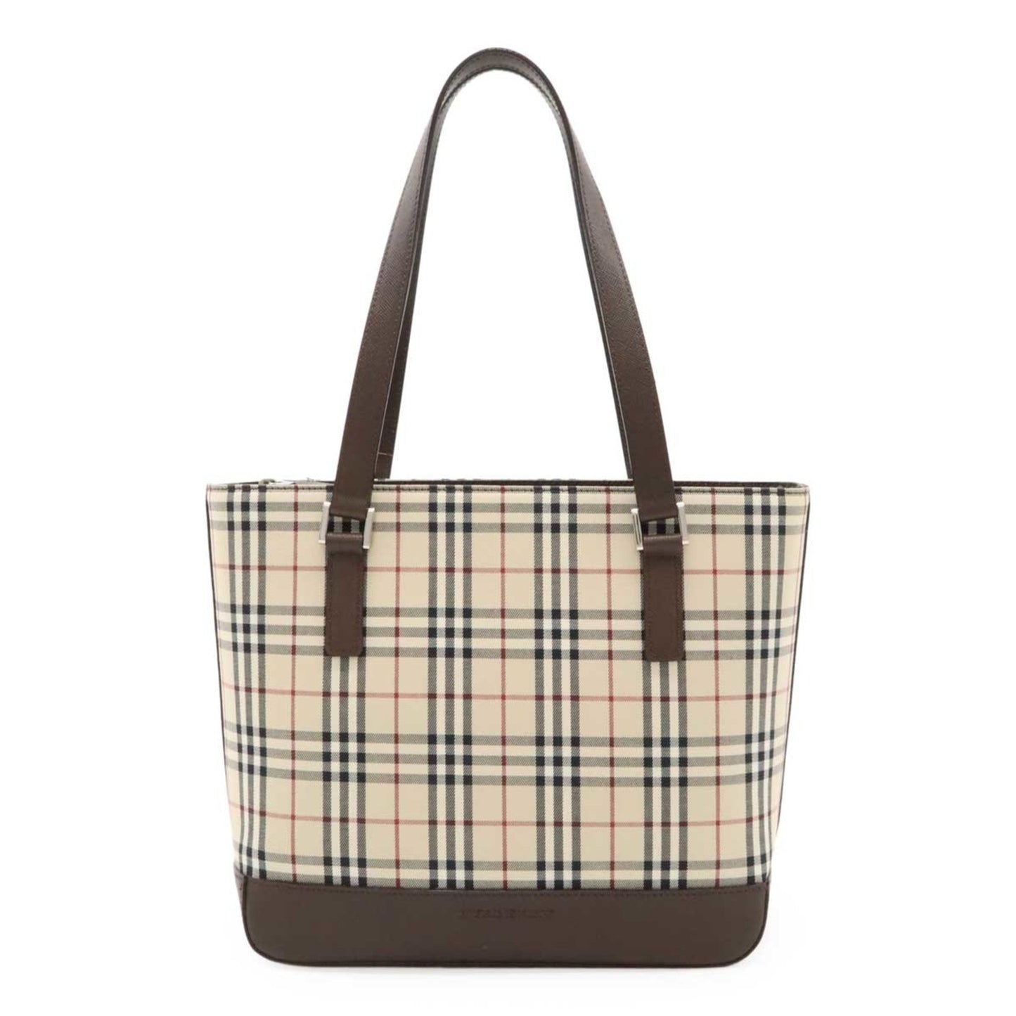 Burberry Beige Black Bordeaux Canvas Leather Shoulder Bag Tote Bag ( )
