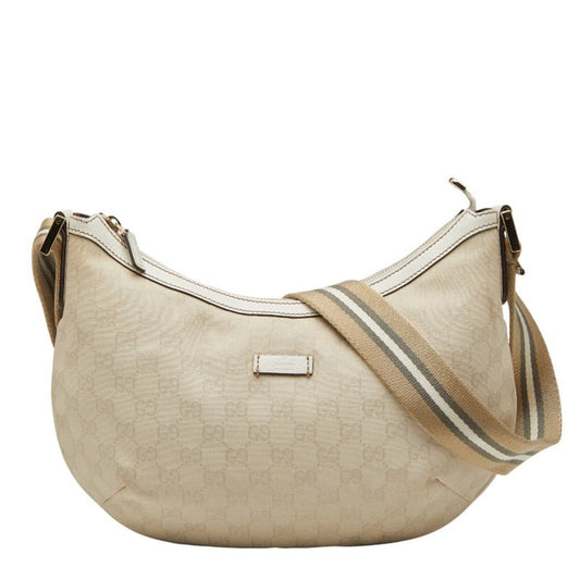 Gucci Gg Canvas Beige White Canvas Leather Shoulder Bag ( )