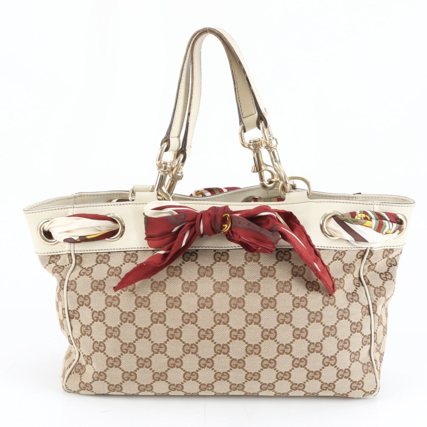 Gucci Brown White Leather Canvas Tote Bag ( )