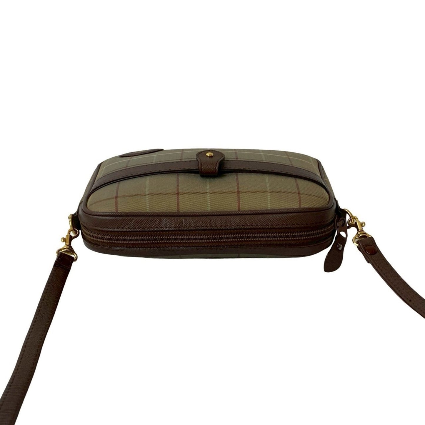 Burberry Brown Khaki Leather Canvas Shoulder Bag ( )