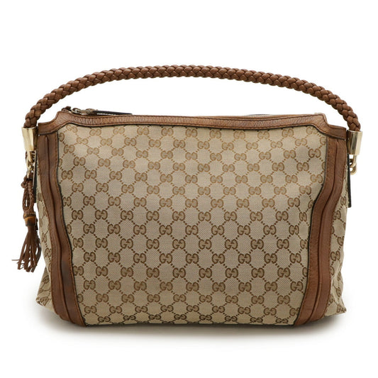 Gucci Gg Canvas Beige Brown Khaki Canvas Leather Shoulder Bag ( )