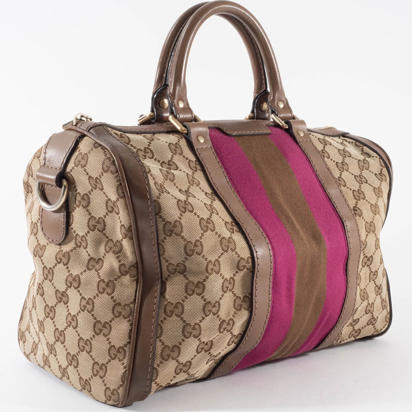 Gucci Brown Pink Gg Canvas Leather Boston Bag Shoulder Bag ( )