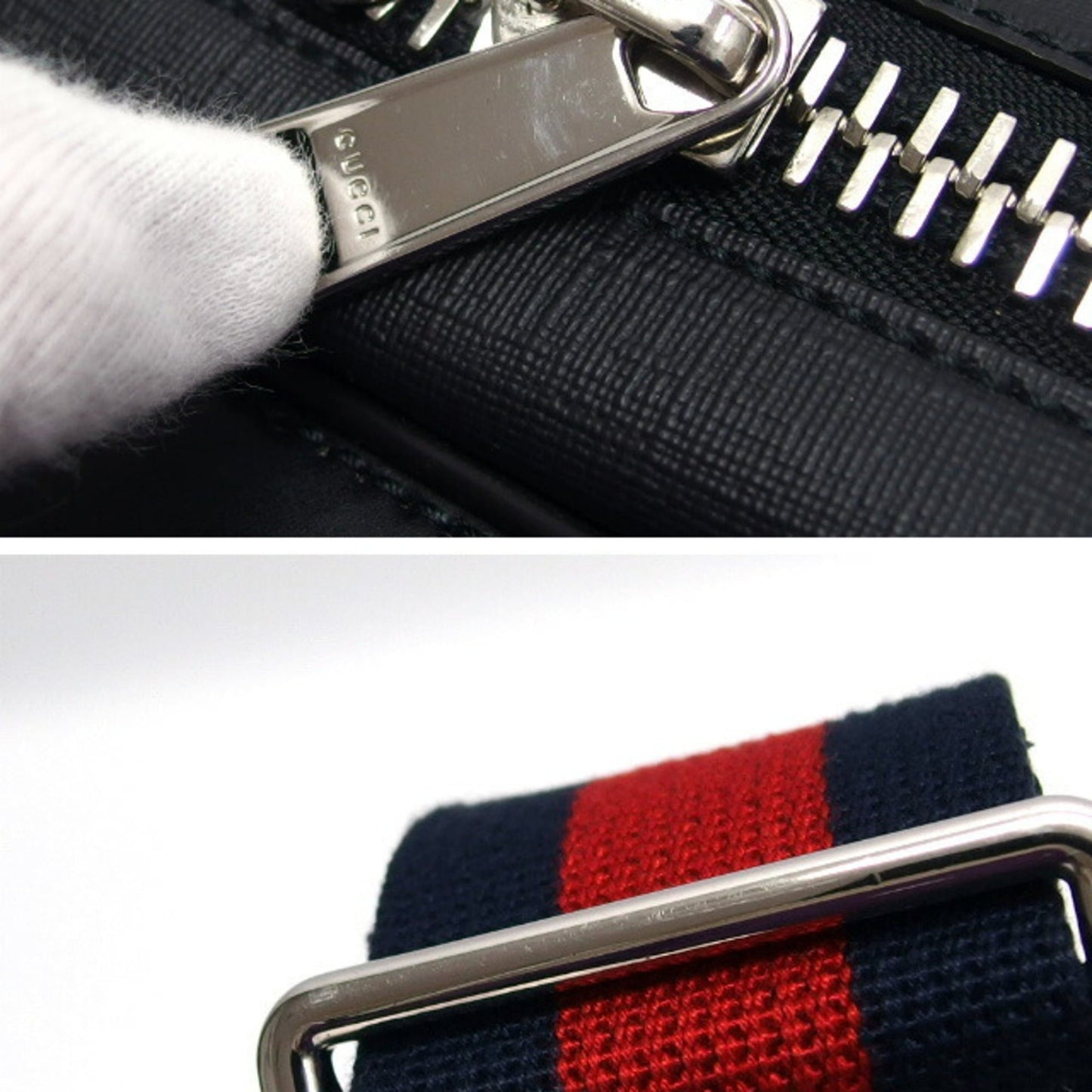 Gucci Black Navy Red Color Coated Canvas Leather Shoulder Bag Sling Bag ( )