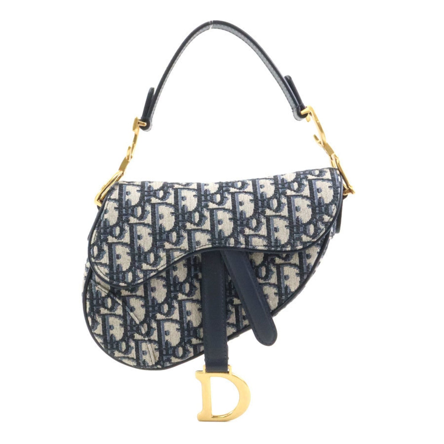 Christian Dior Navy Canvas Handbag Saddle Bag ()