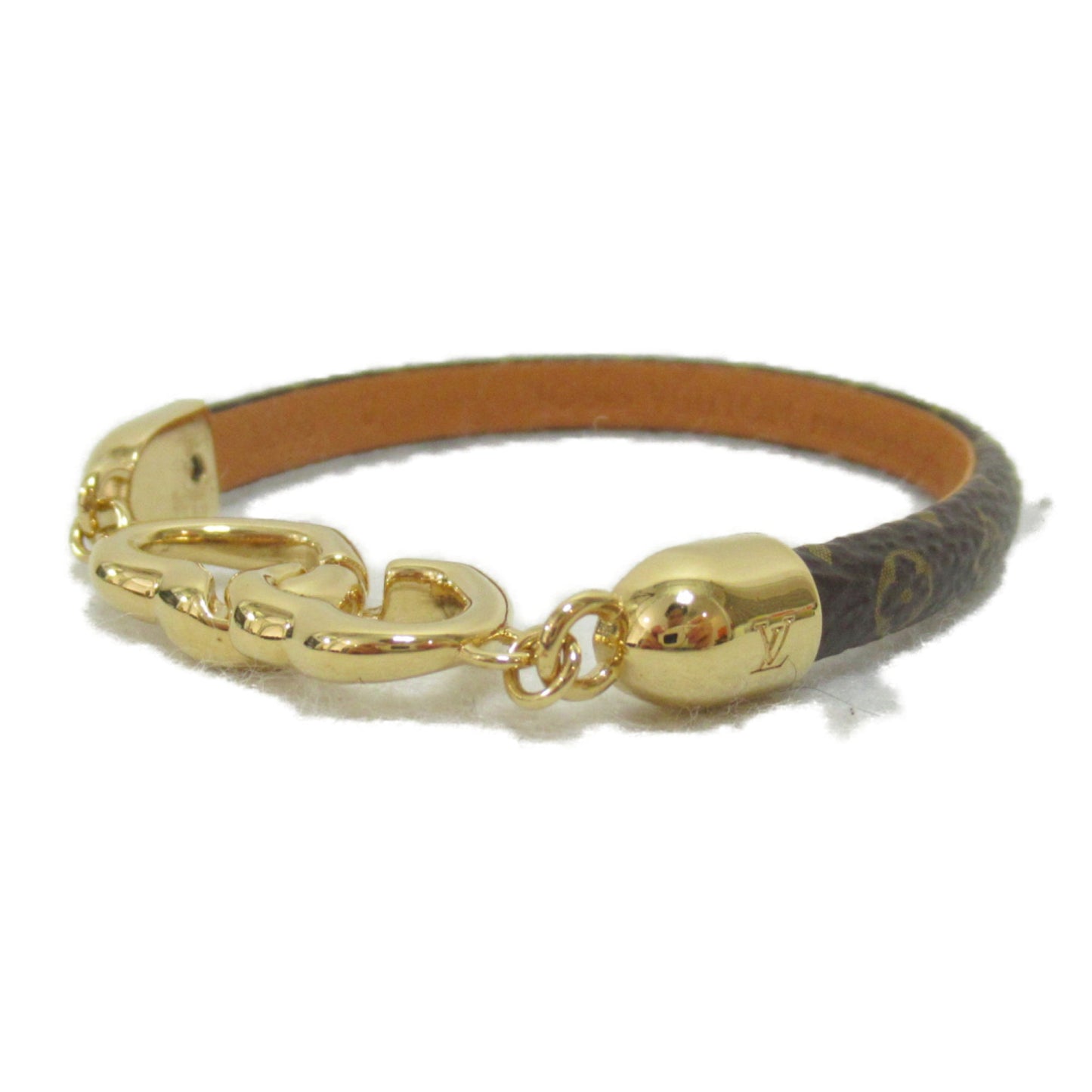 LOUIS VUITTON Brass Resay Jesus Bracelet Brown Monogram PVC coated canvas