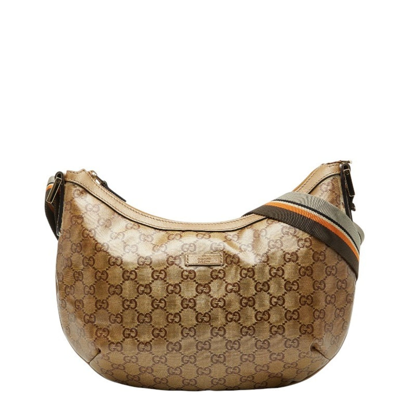 Gucci Gold Brown Gray Canvas Leather Shoulder Bag ( )