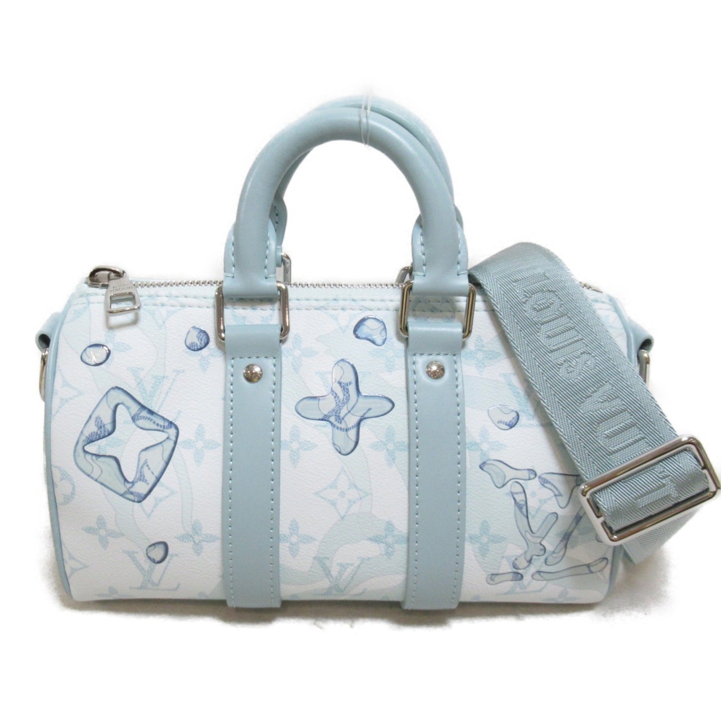 LOUIS VUITTON Aqua Garden Keepall Bandouliere Boston Bag Blue blue crystal Monogram Aqua Garden leather M22527