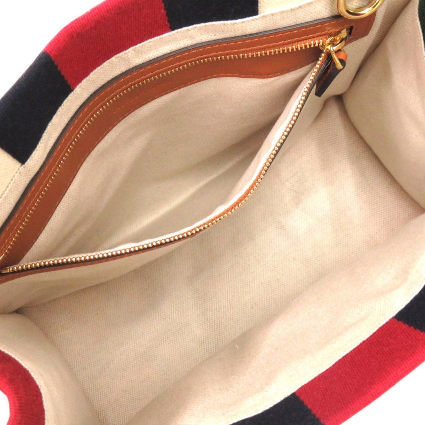 Gucci Sherry Line Navy Red Color White Canvas Tote Bag ( )