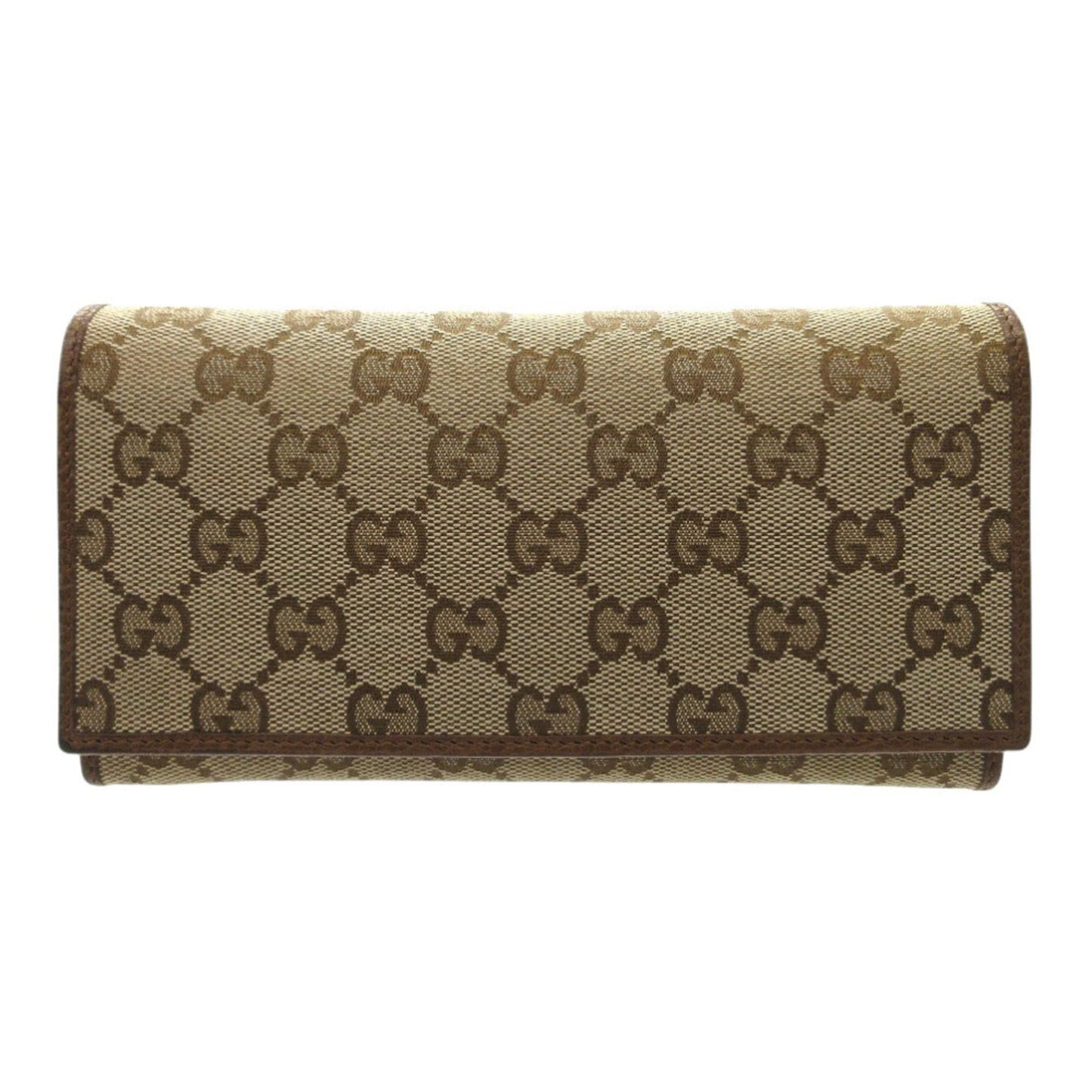 Gucci Beige Brown Gg Canvas Leather Long Wallet (Bi-Fold) ( )